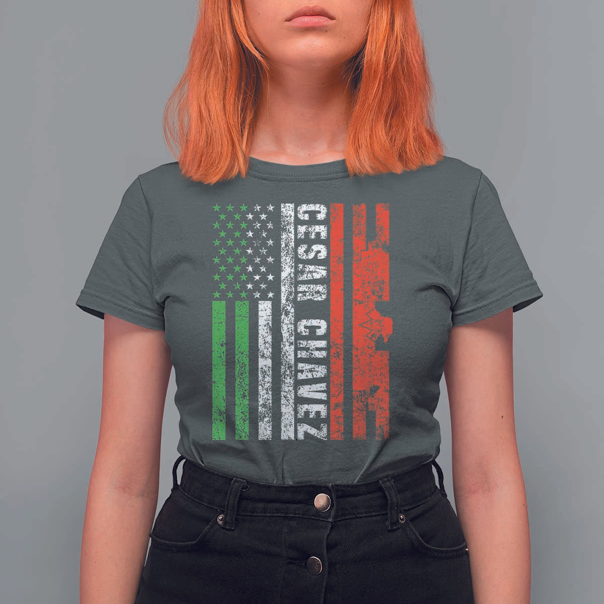 Cesar Chavez T Shirt For Women American Mexican Flag Patriotic Mexico Distressed