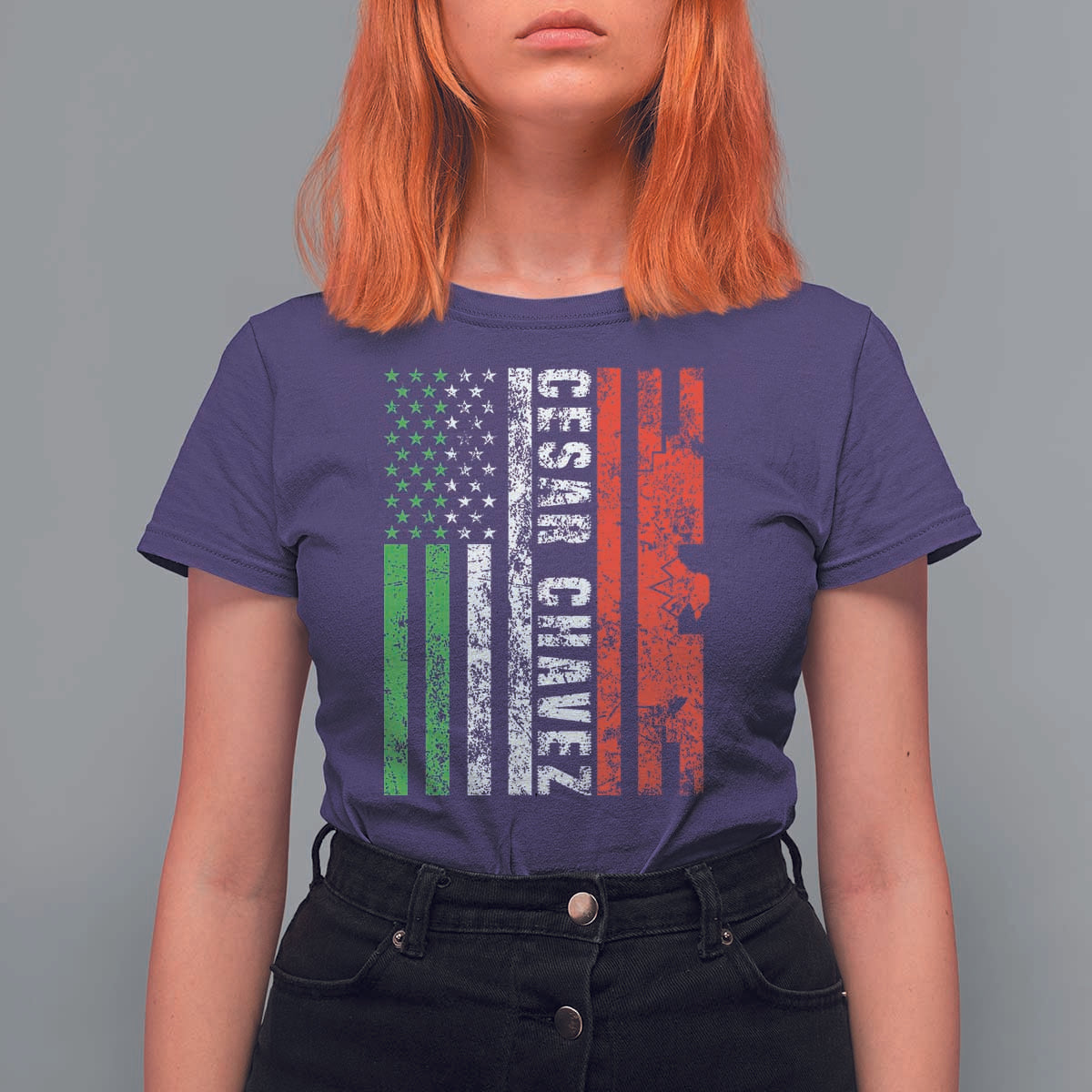 Cesar Chavez T Shirt For Women American Mexican Flag Patriotic Mexico Distressed