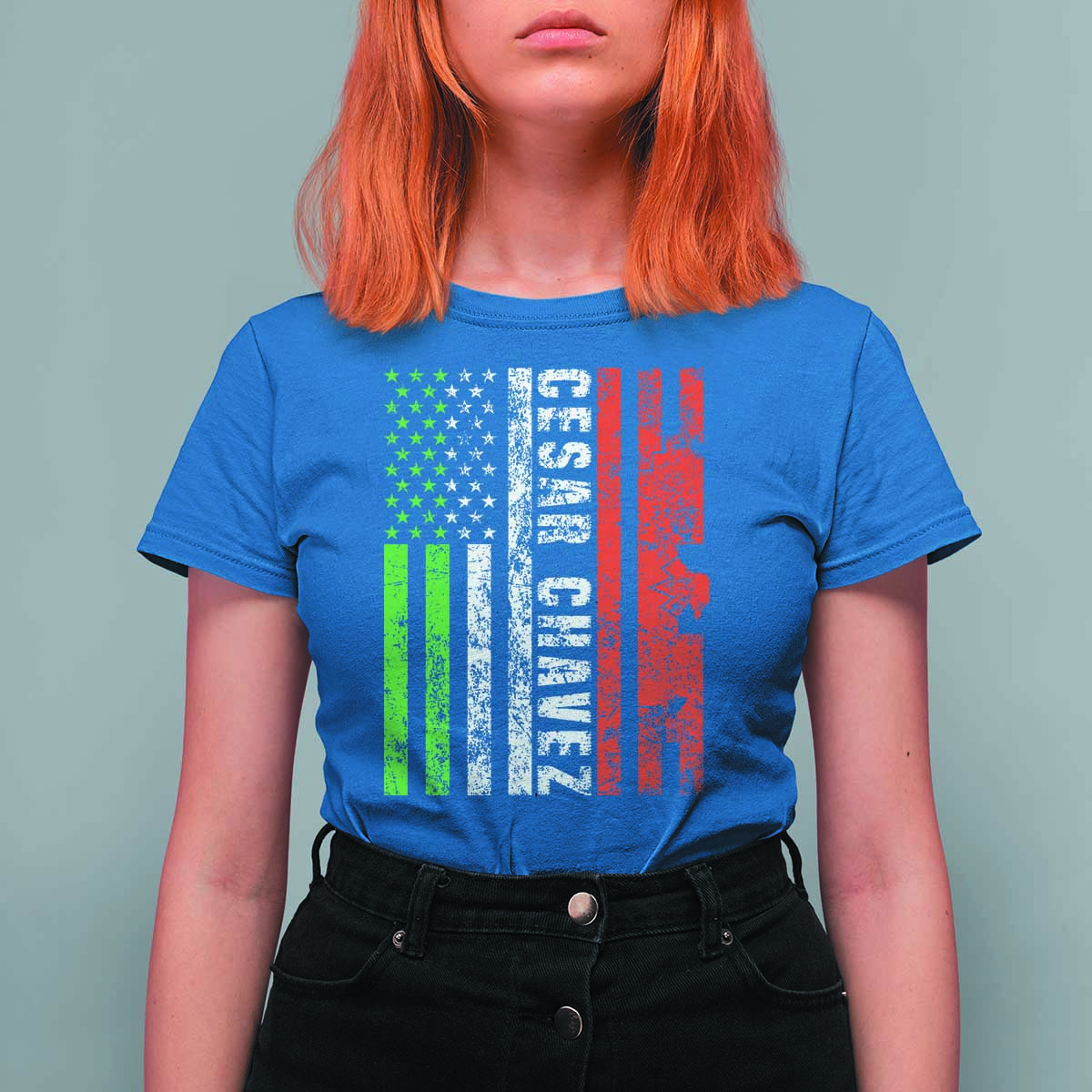 Cesar Chavez T Shirt For Women American Mexican Flag Patriotic Mexico Distressed