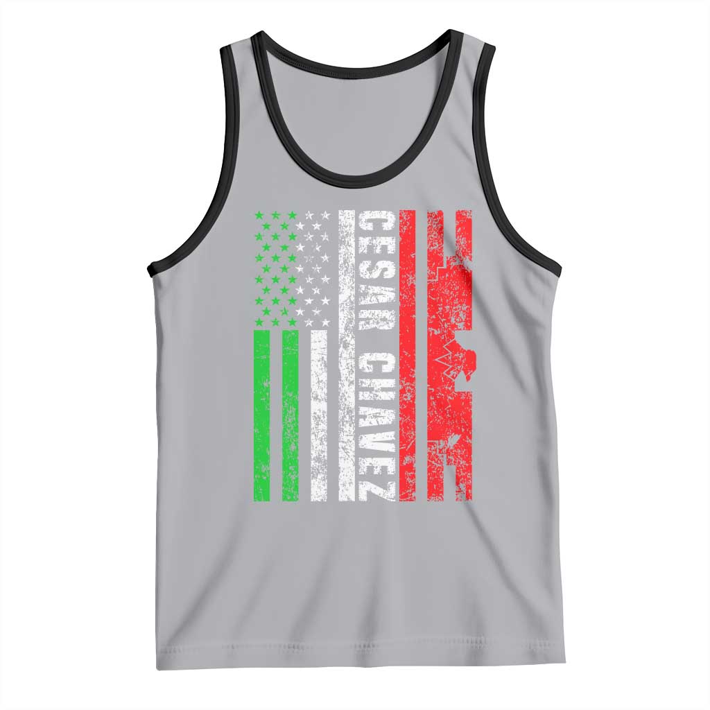 Cesar Chavez Tank Top American Mexican Flag Patriotic Mexico Distressed