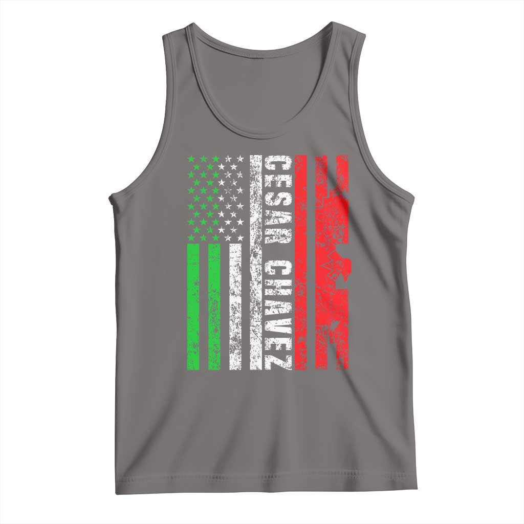 Cesar Chavez Tank Top American Mexican Flag Patriotic Mexico Distressed