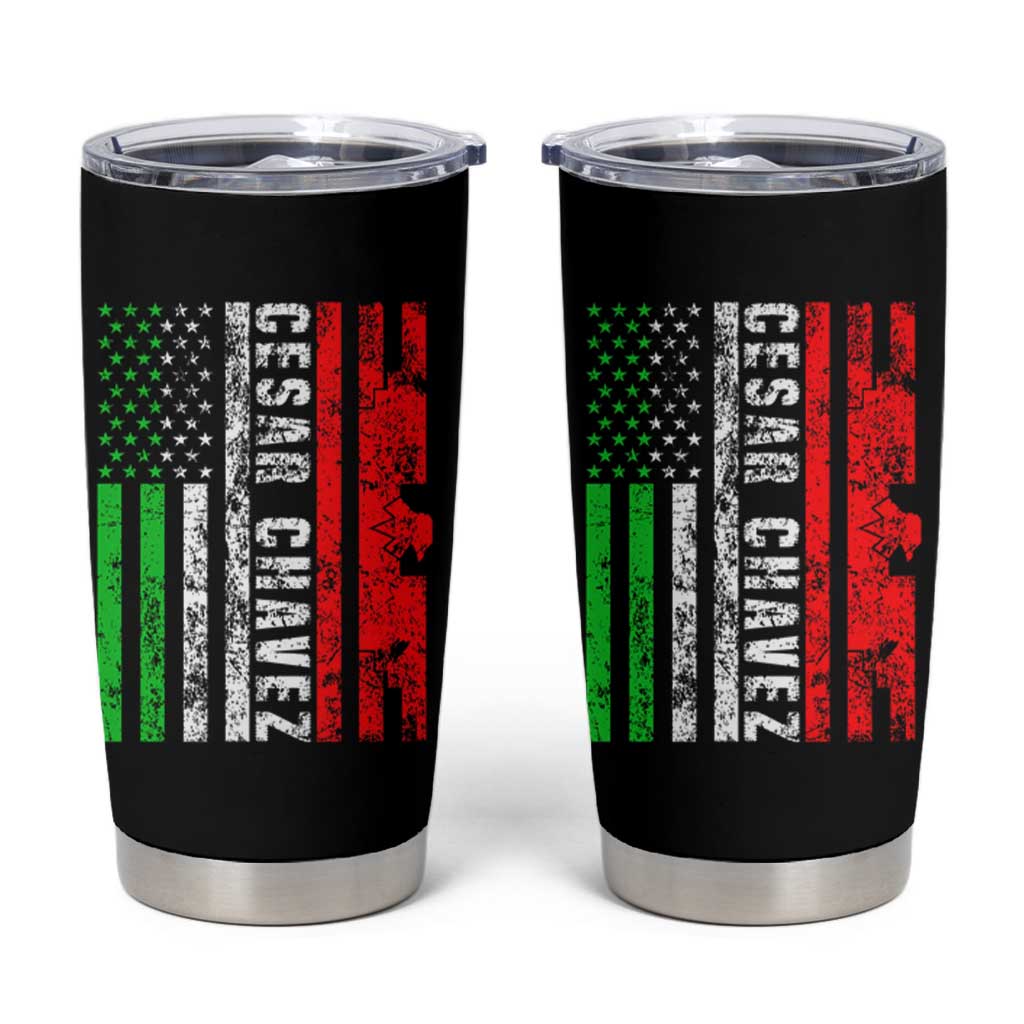 Cesar Chavez Tumbler Cup American Mexican Flag Patriotic Mexico Distressed