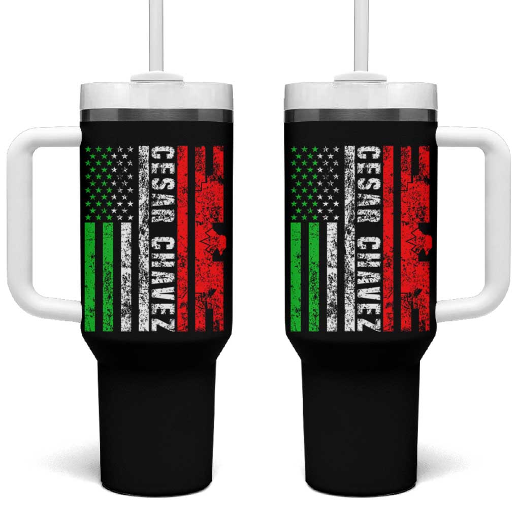 Cesar Chavez Tumbler With Handle American Mexican Flag Patriotic Mexico Distressed
