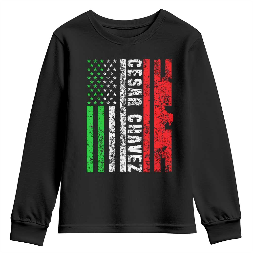Cesar Chavez Youth Sweatshirt American Mexican Flag Patriotic Mexico Distressed