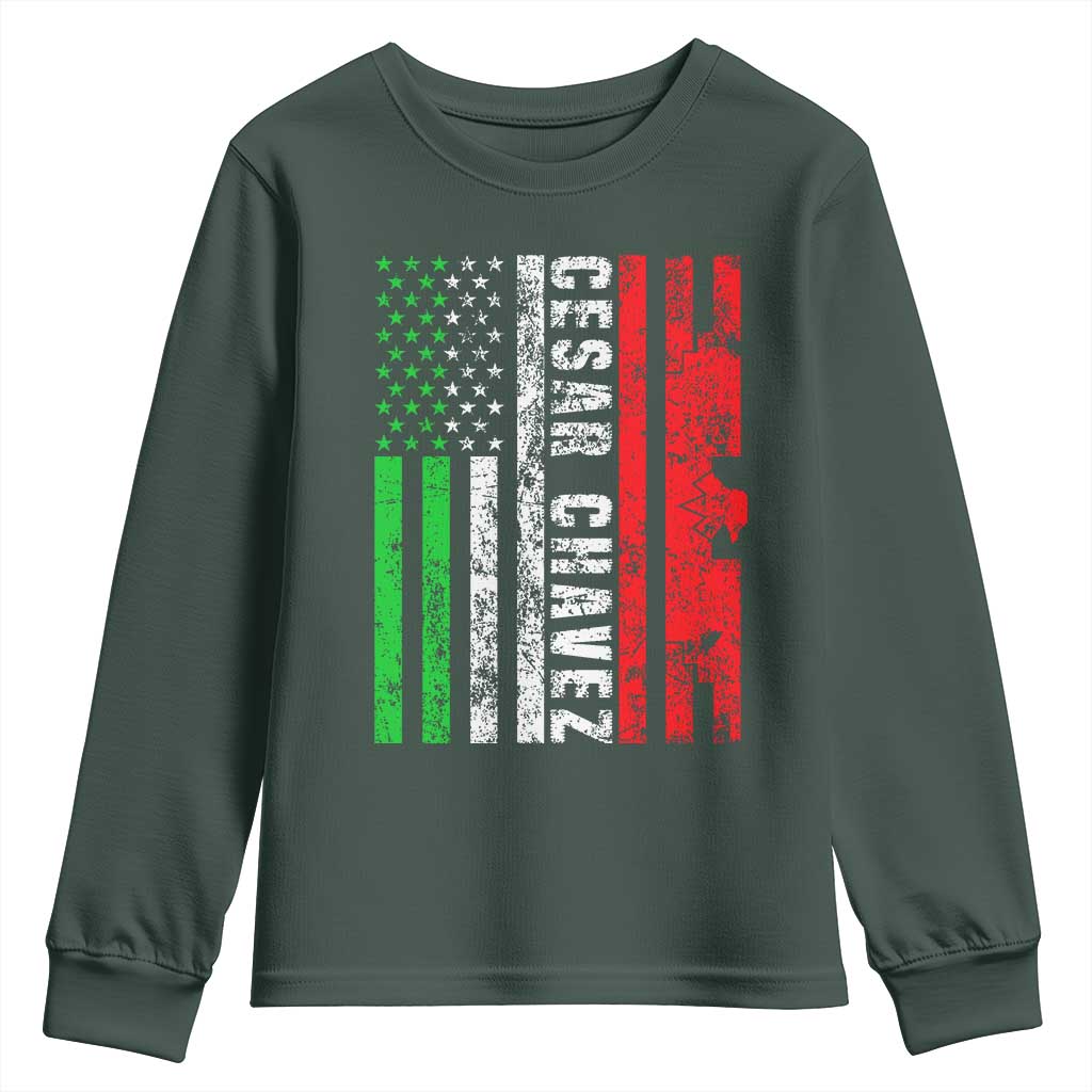 Cesar Chavez Youth Sweatshirt American Mexican Flag Patriotic Mexico Distressed