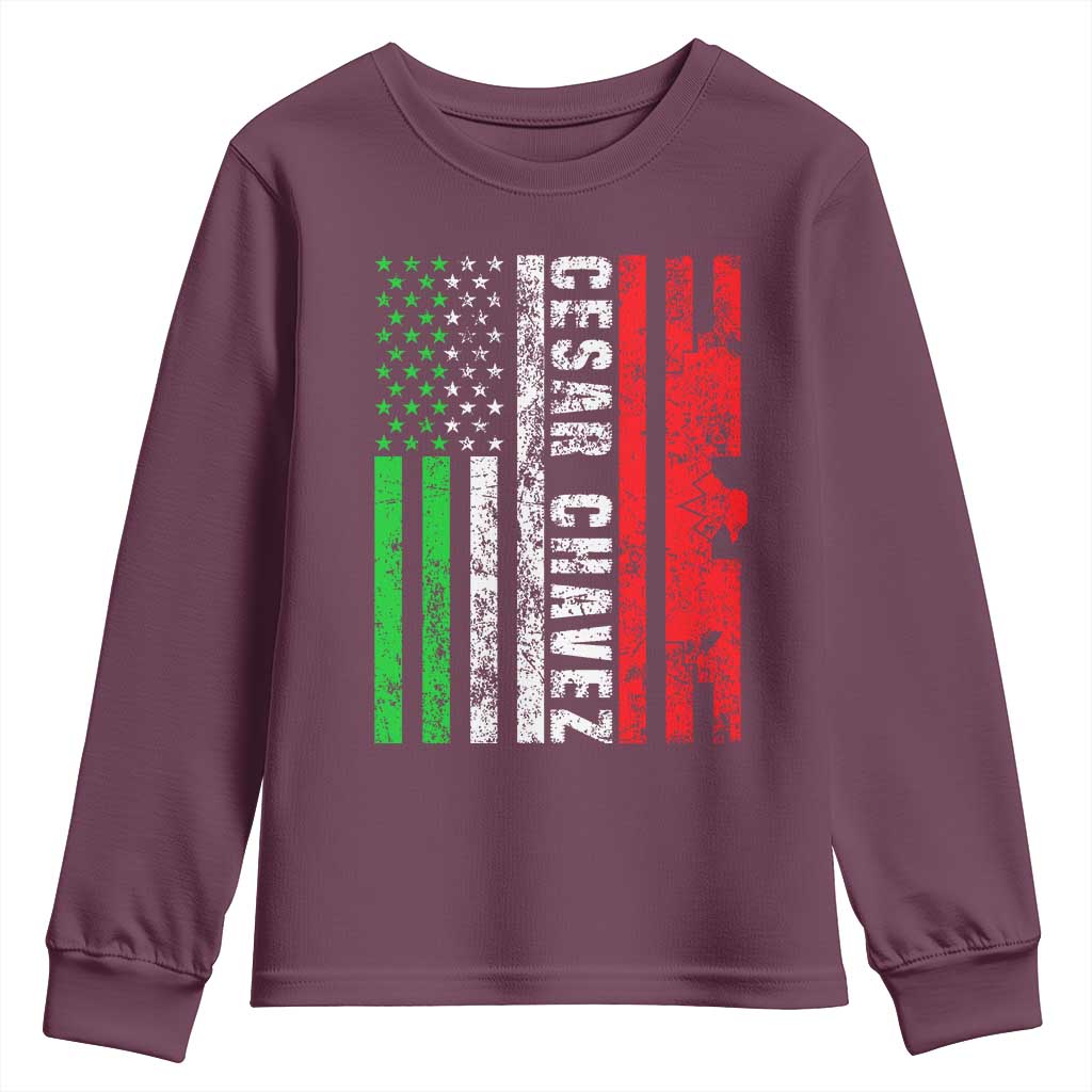 Cesar Chavez Youth Sweatshirt American Mexican Flag Patriotic Mexico Distressed