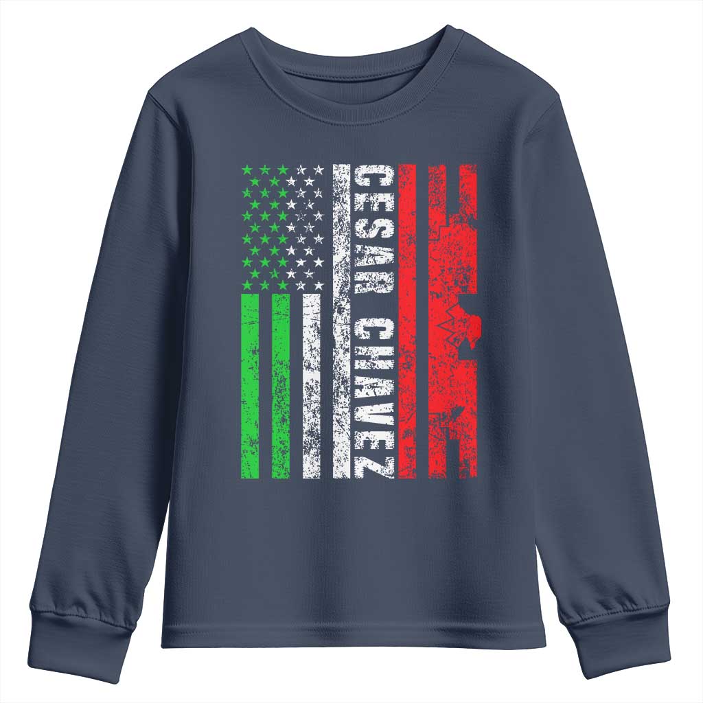 Cesar Chavez Youth Sweatshirt American Mexican Flag Patriotic Mexico Distressed