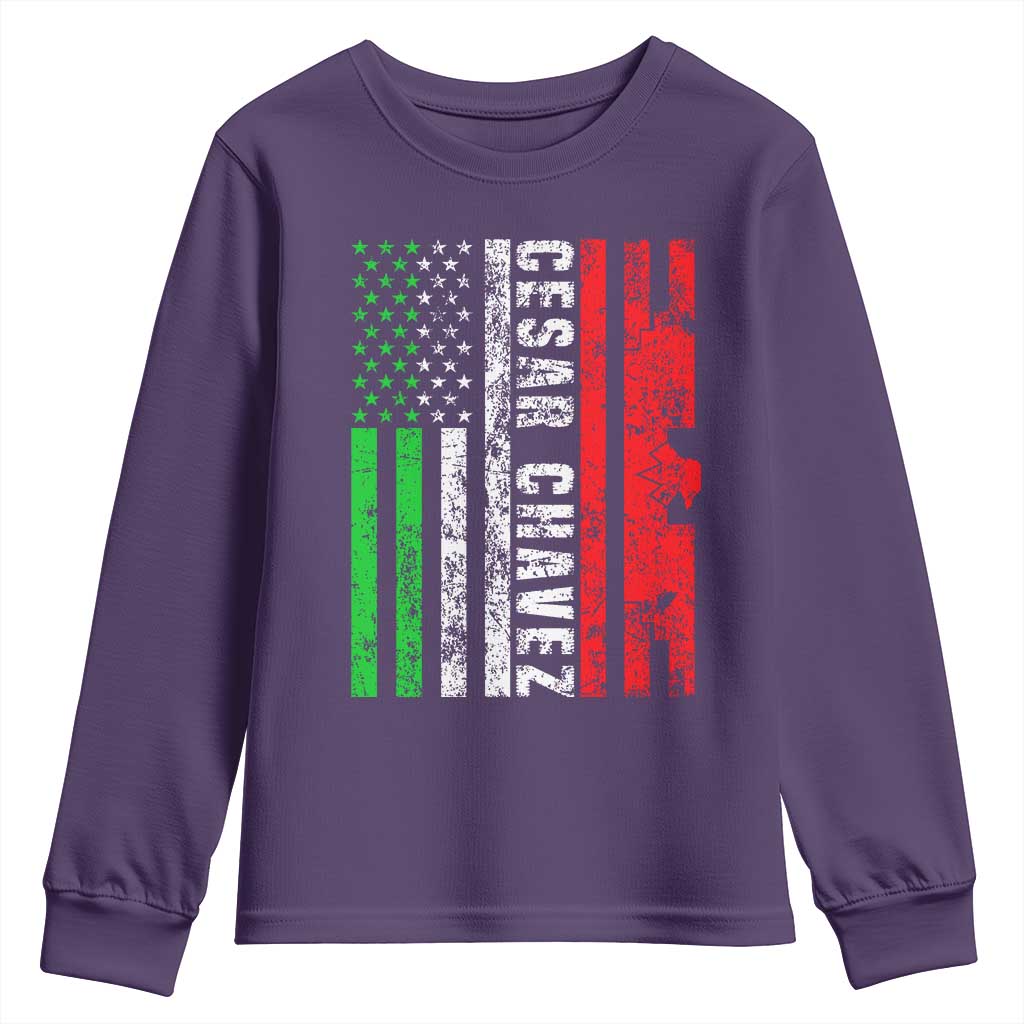 Cesar Chavez Youth Sweatshirt American Mexican Flag Patriotic Mexico Distressed