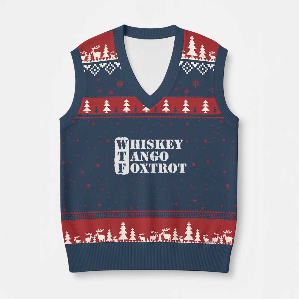 WTF Whiskey Tango Foxtrot V-Neck Knit Sweater Vest Military Phonetic Alphabet Funny