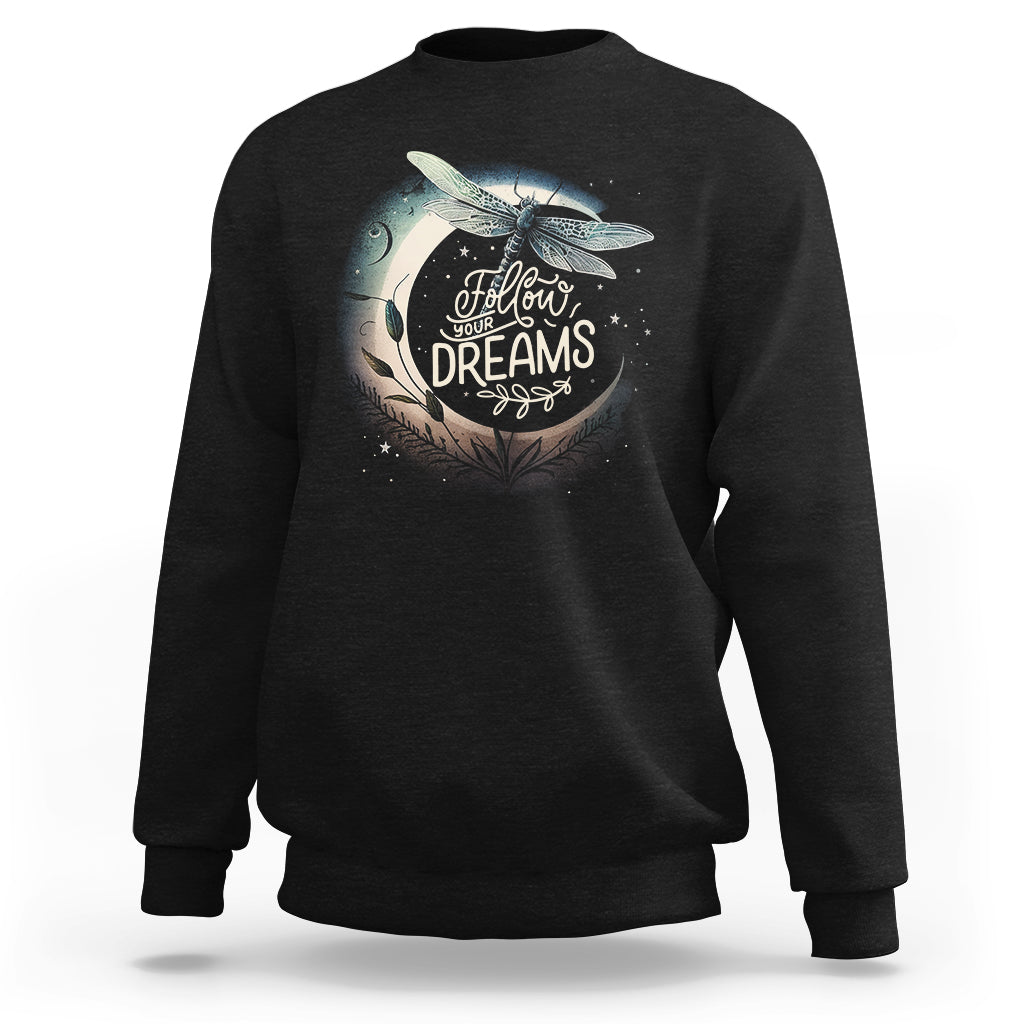 Dragonfly Sweatshirt Follow Your Dream Moon Child Dragonfly Dreamer Inspirational Shirt for Women, Dragonfly T-shirt, Dragonfly Gift, Insect Lover Shirt, Spiritual Shirt - Wonder Print Shop