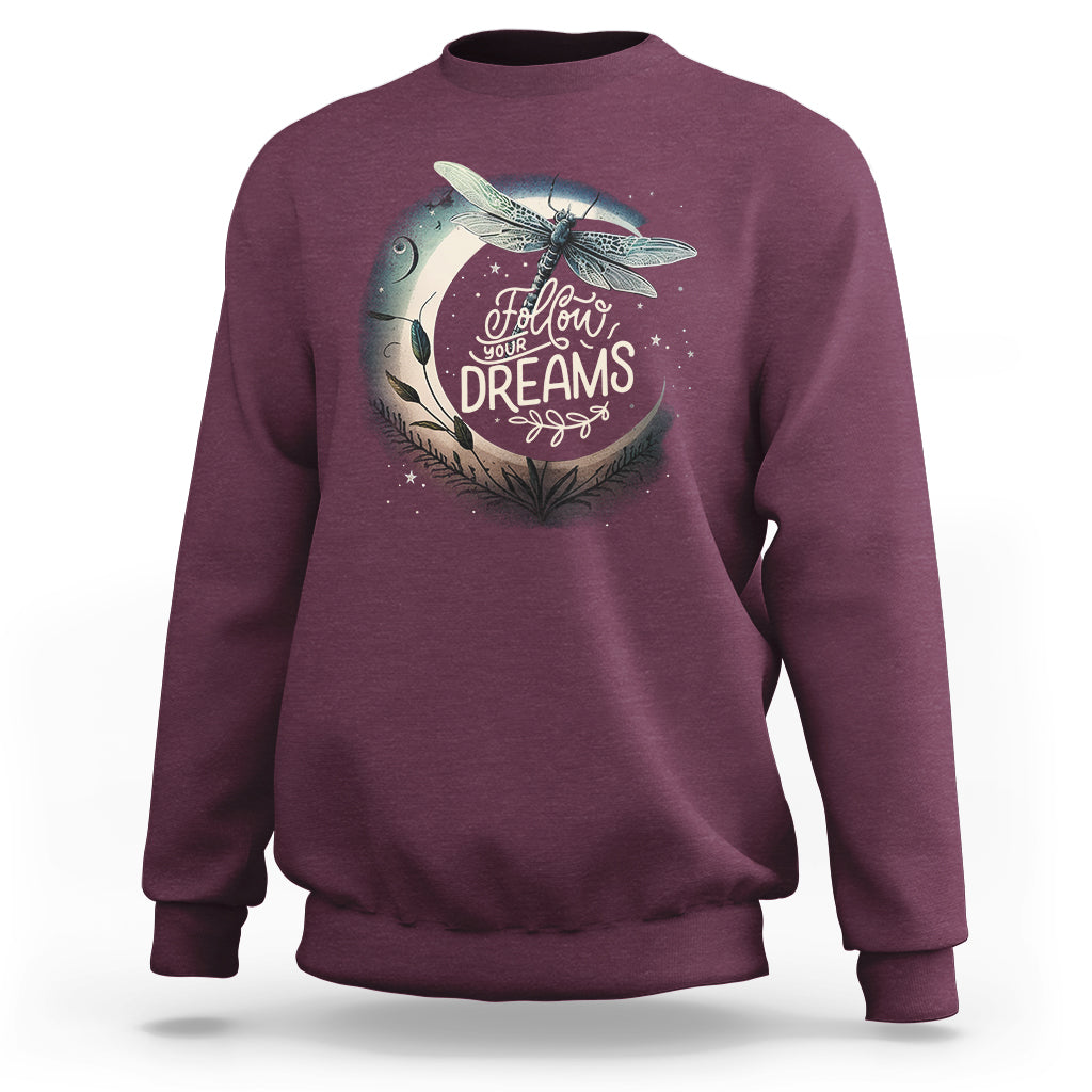Dragonfly Sweatshirt Follow Your Dream Moon Child Dragonfly Dreamer Inspirational Shirt for Women, Dragonfly T-shirt, Dragonfly Gift, Insect Lover Shirt, Spiritual Shirt - Wonder Print Shop