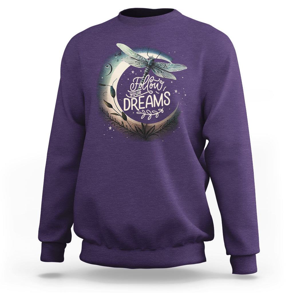 Dragonfly Sweatshirt Follow Your Dream Moon Child Dragonfly Dreamer Inspirational Shirt for Women, Dragonfly T-shirt, Dragonfly Gift, Insect Lover Shirt, Spiritual Shirt - Wonder Print Shop
