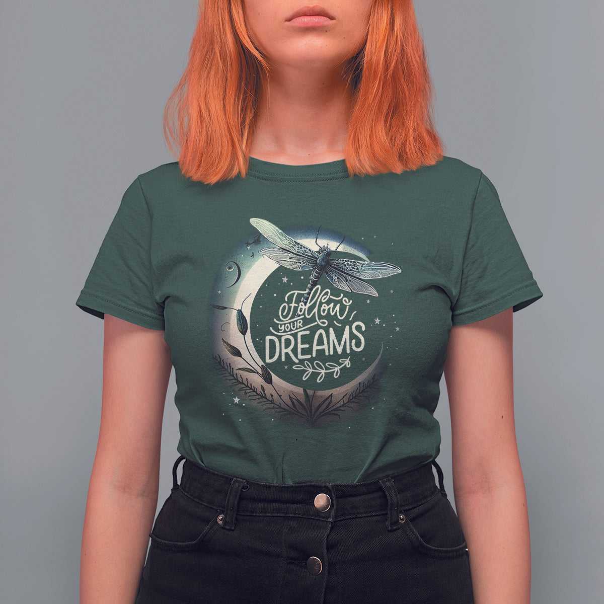 Dragonfly T Shirt For Women Follow Your Dream Moon Child Dragonfly Dreamer Inspirational Shirt for Women, Dragonfly T-shirt, Dragonfly Gift, Insect Lover Shirt, Spiritual Shirt - Wonder Print Shop