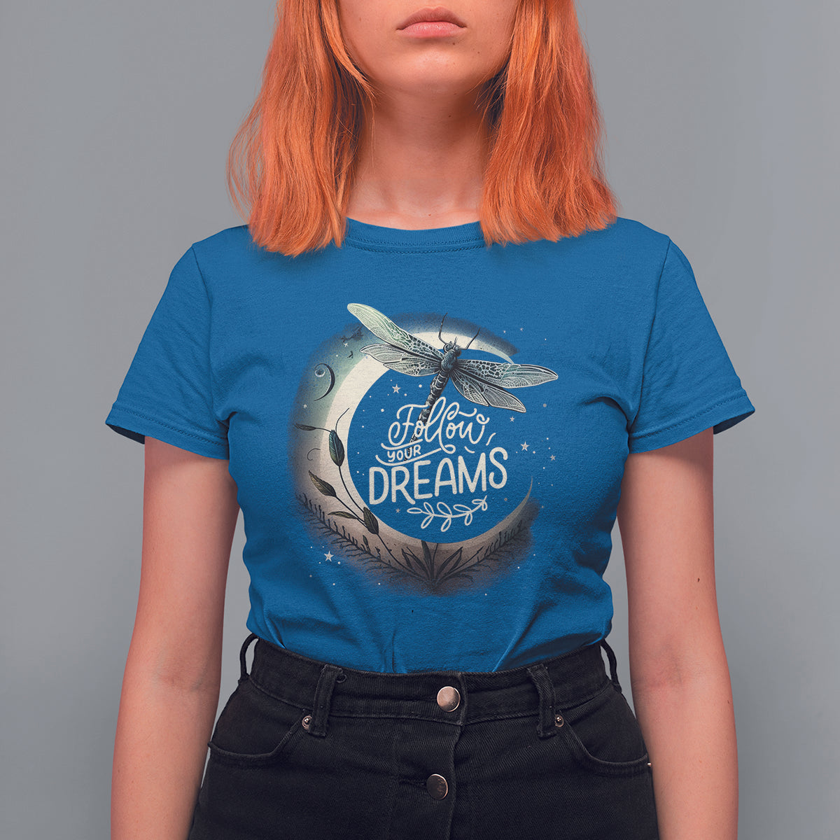 Dragonfly T Shirt For Women Follow Your Dream Moon Child Dragonfly Dreamer Inspirational Shirt for Women, Dragonfly T-shirt, Dragonfly Gift, Insect Lover Shirt, Spiritual Shirt - Wonder Print Shop