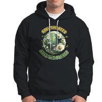 Black hoodie with front kangaroo pocket, white drawstrings, and bee planet graphic.