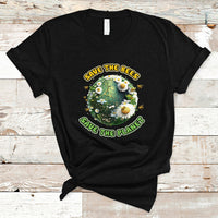 Black Earth Day T-shirt with circular Save the Bees Save the Planet graphic