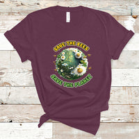 Maroon Earth Day T-shirt with circular Save the Bees Save the Planet graphic