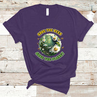 Purple Earth Day T-shirt with circular Save the Bees Save the Planet graphic