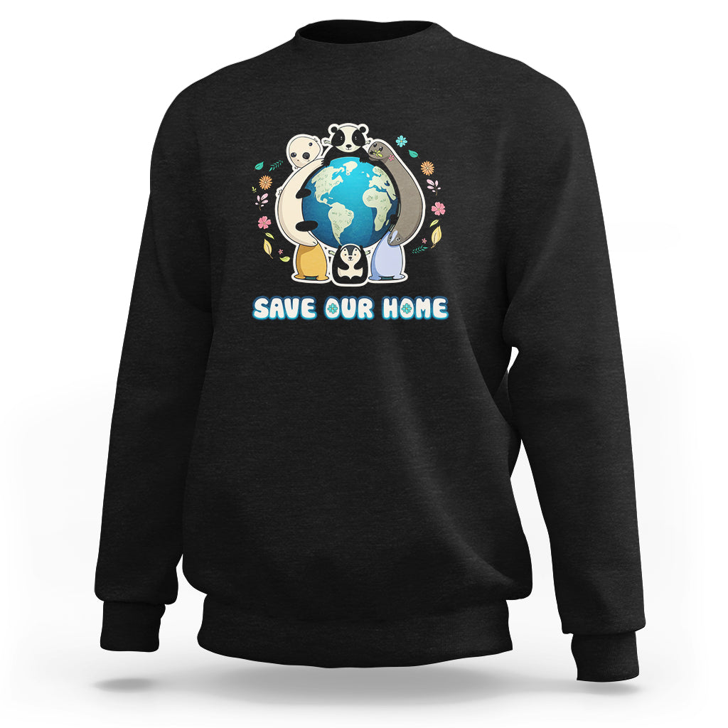 Earth Day Sweatshirt Wildlife Save Our Home Animals Raise Environmental Awareness - Wonder Print Shop