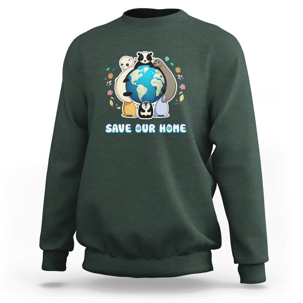 Earth Day Sweatshirt Wildlife Save Our Home Animals Raise Environmental Awareness - Wonder Print Shop