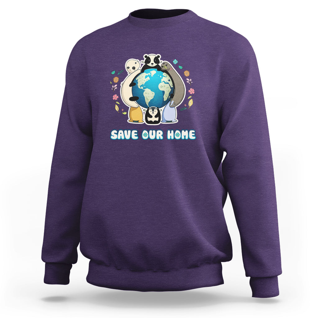 Earth Day Sweatshirt Wildlife Save Our Home Animals Raise Environmental Awareness - Wonder Print Shop