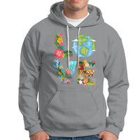 Sport gray pullover hoodie with colorful Earth and wildlife graphic, kangaroo pocket