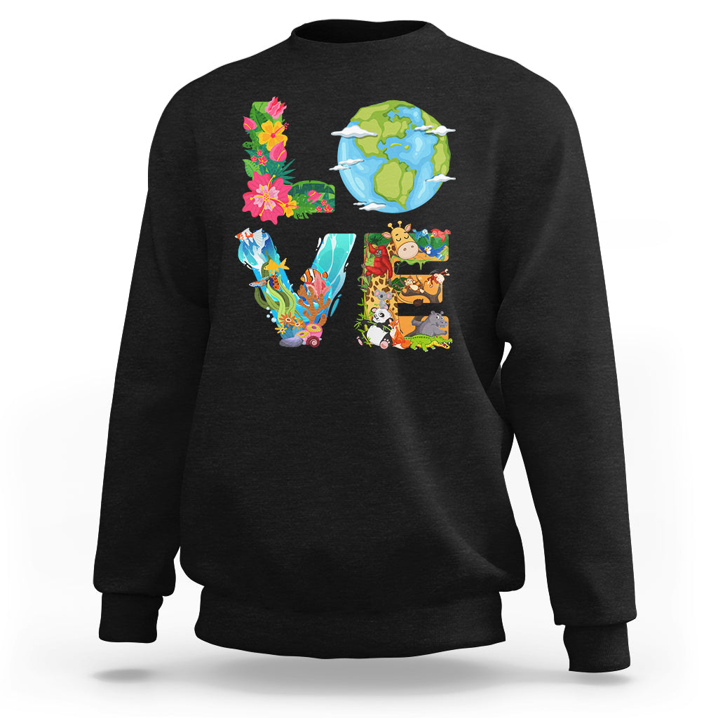 Earth Day Sweatshirt Peace Love Earth Love Your Mother Go Planet Ocean Wildlife Protection - Wonder Print Shop