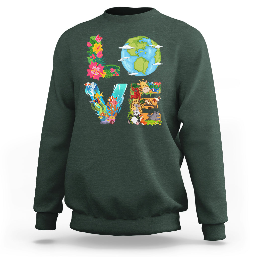 Earth Day Sweatshirt Peace Love Earth Love Your Mother Go Planet Ocean Wildlife Protection - Wonder Print Shop