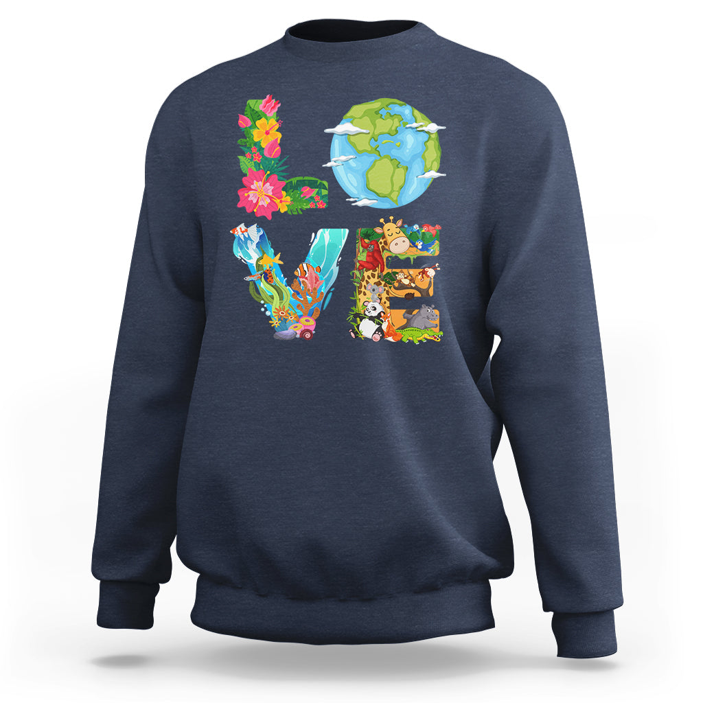 Earth Day Sweatshirt Peace Love Earth Love Your Mother Go Planet Ocean Wildlife Protection - Wonder Print Shop