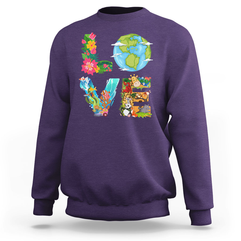 Earth Day Sweatshirt Peace Love Earth Love Your Mother Go Planet Ocean Wildlife Protection - Wonder Print Shop