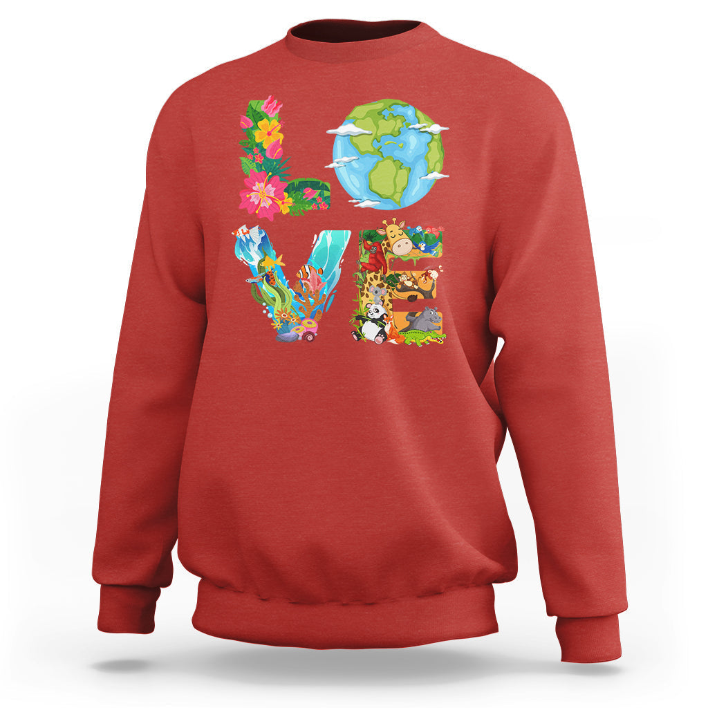 Earth Day Sweatshirt Peace Love Earth Love Your Mother Go Planet Ocean Wildlife Protection - Wonder Print Shop