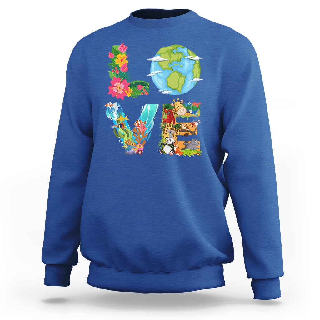 Earth Day Sweatshirt Peace Love Earth Love Your Mother Go Planet Ocean Wildlife Protection - Wonder Print Shop