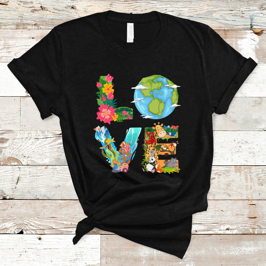 Earth Day T Shirt Peace Love Earth Love Your Mother Go Planet Ocean Wildlife Protection - Wonder Print Shop