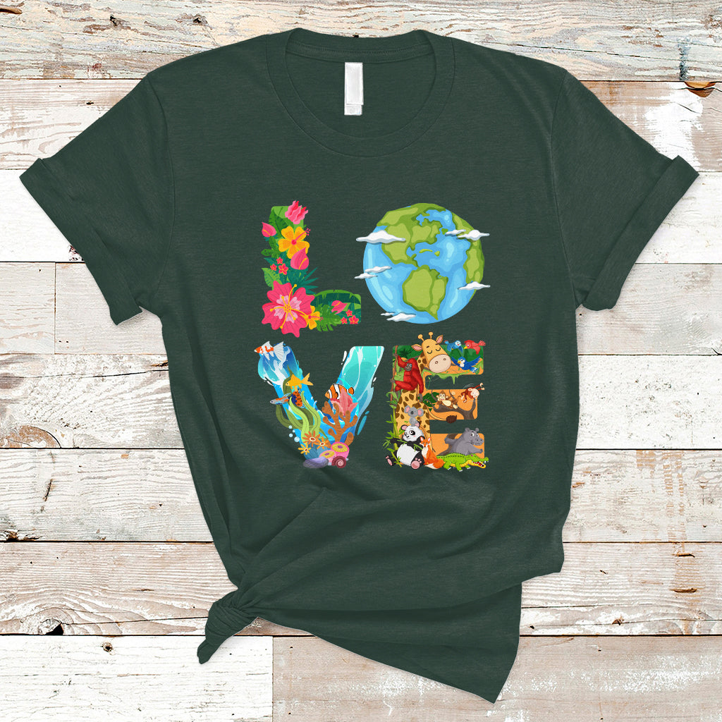 Earth Day T Shirt Peace Love Earth Love Your Mother Go Planet Ocean Wildlife Protection - Wonder Print Shop