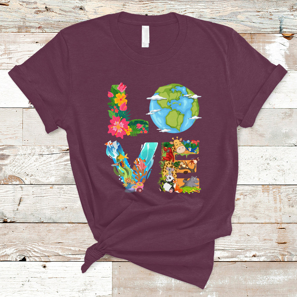Earth Day T Shirt Peace Love Earth Love Your Mother Go Planet Ocean Wildlife Protection - Wonder Print Shop