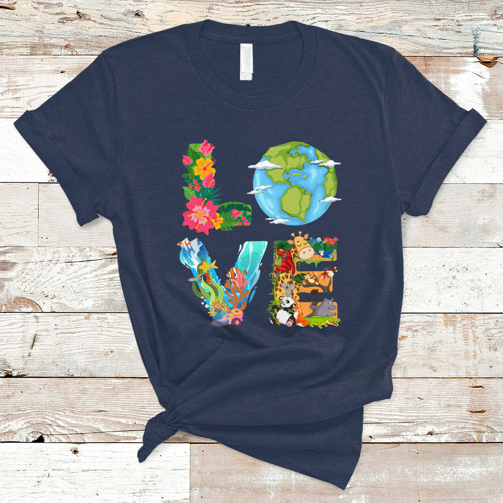 Earth Day T Shirt Peace Love Earth Love Your Mother Go Planet Ocean Wildlife Protection - Wonder Print Shop