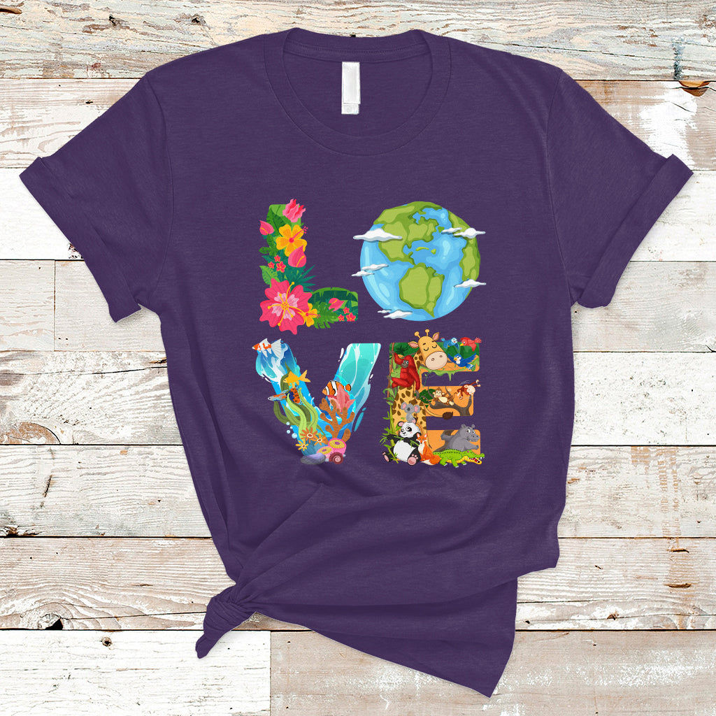 Earth Day T Shirt Peace Love Earth Love Your Mother Go Planet Ocean Wildlife Protection - Wonder Print Shop