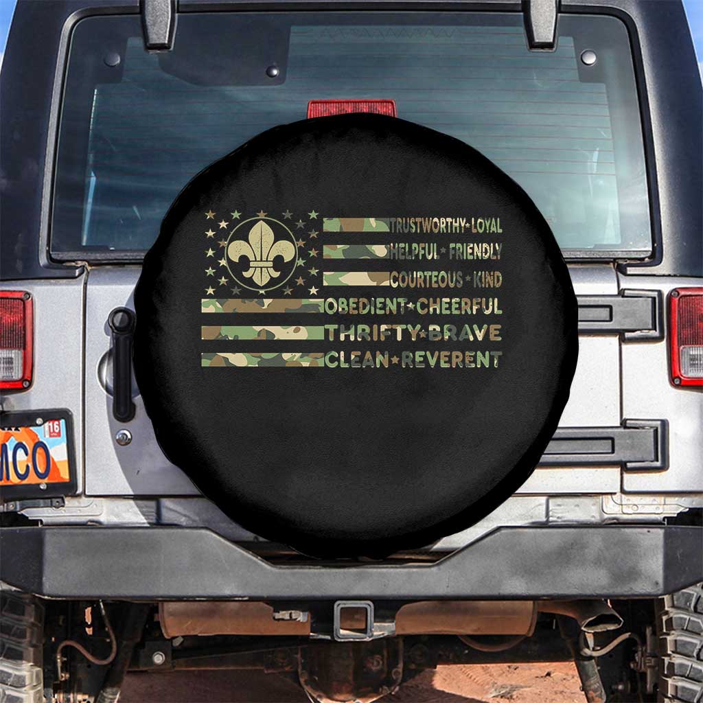 Scout Law Values Spare Tire Cover American Camo Flag Retro Vintage