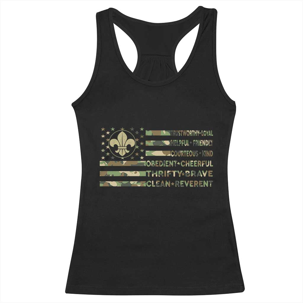 Scout Law Values Racerback Tank Top American Camo Flag Retro Vintage
