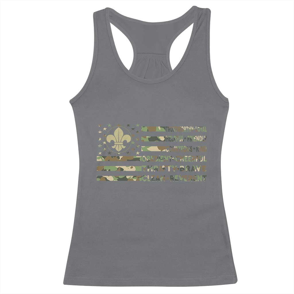Scout Law Values Racerback Tank Top American Camo Flag Retro Vintage