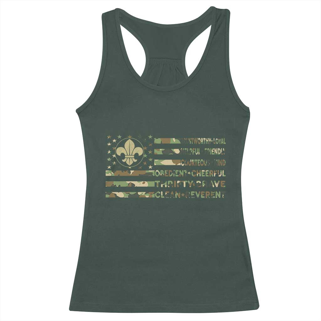 Scout Law Values Racerback Tank Top American Camo Flag Retro Vintage