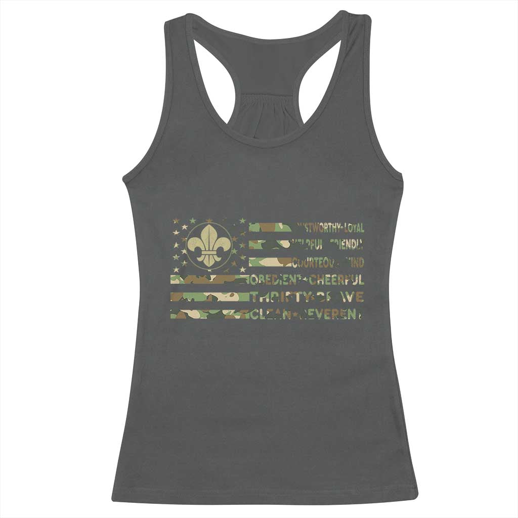 Scout Law Values Racerback Tank Top American Camo Flag Retro Vintage