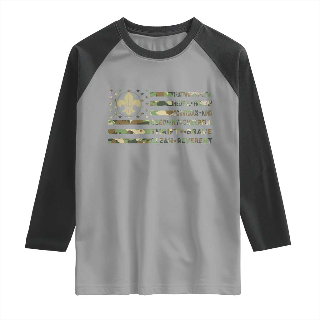 Scout Law Values Raglan Shirt American Camo Flag Retro Vintage