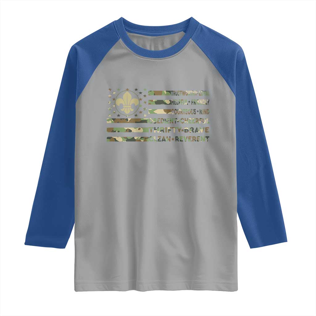 Scout Law Values Raglan Shirt American Camo Flag Retro Vintage