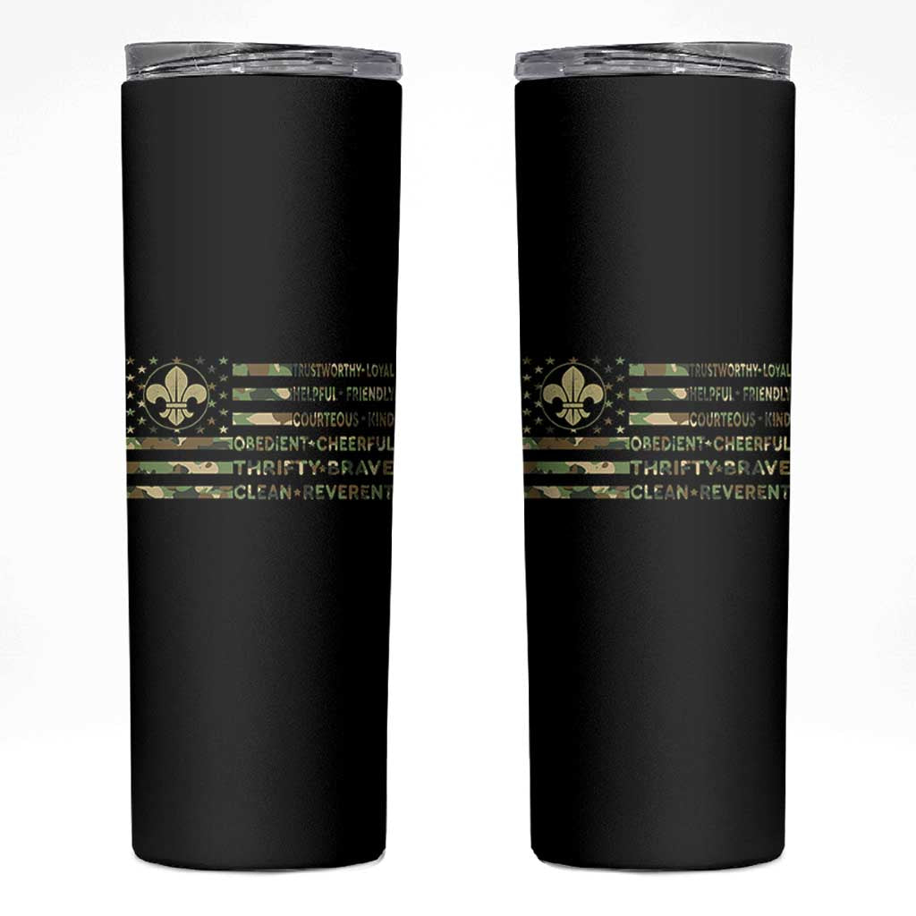 Scout Law Values Skinny Tumbler American Camo Flag Retro Vintage
