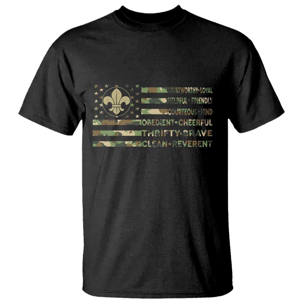 Scout Law Values T Shirt American Camo Flag Retro Vintage
