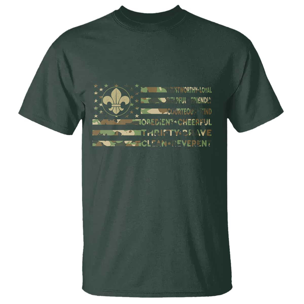 Scout Law Values T Shirt American Camo Flag Retro Vintage
