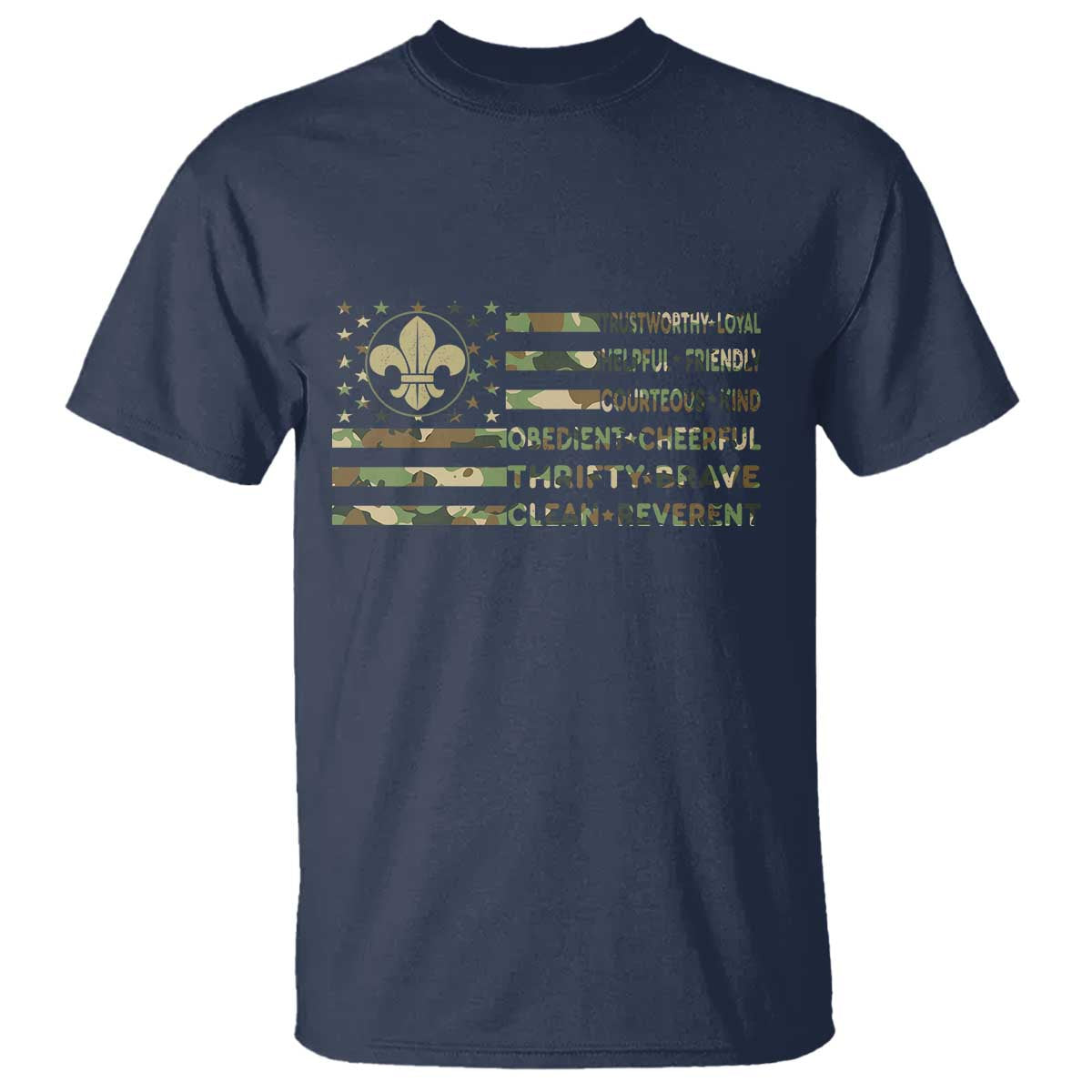 Scout Law Values T Shirt American Camo Flag Retro Vintage