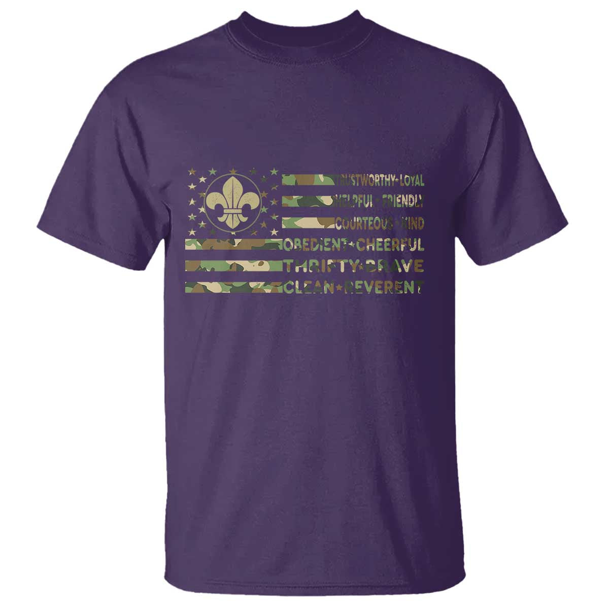 Scout Law Values T Shirt American Camo Flag Retro Vintage