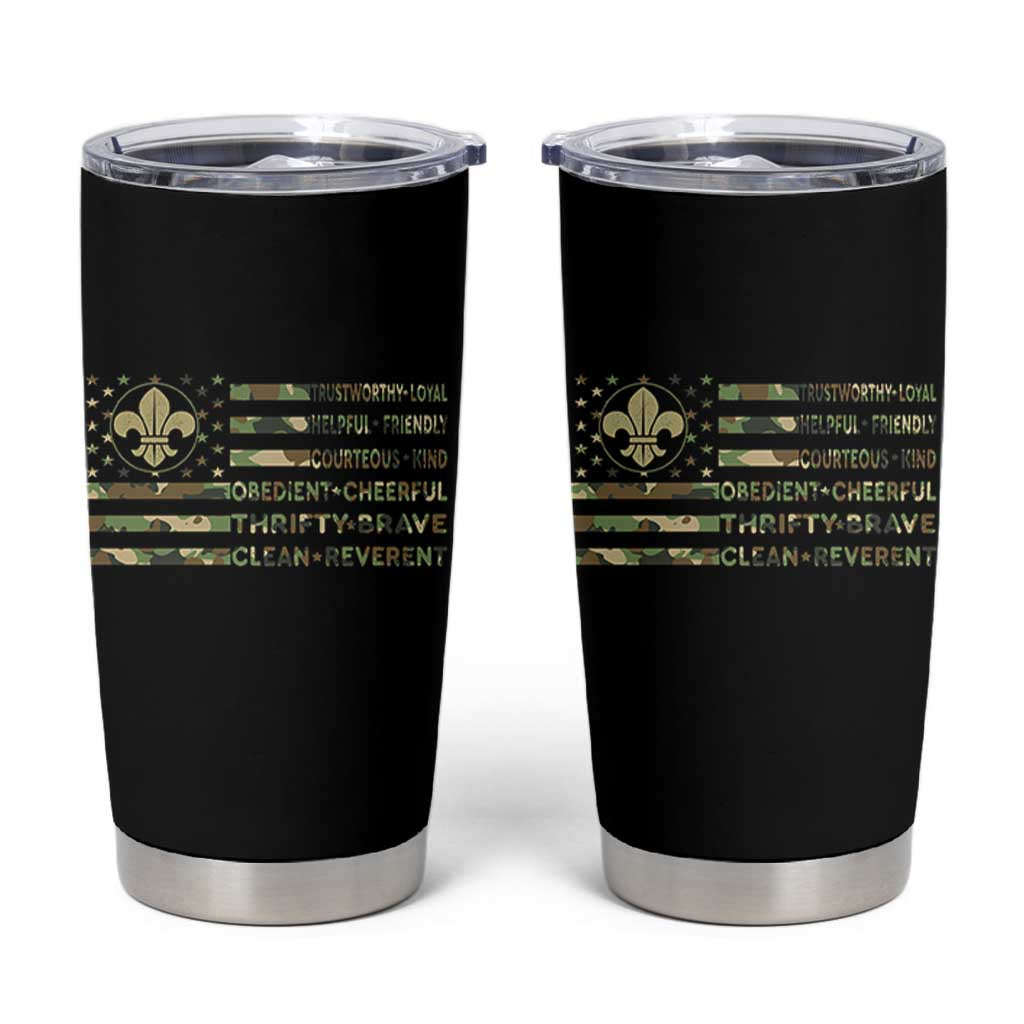 Scout Law Values Tumbler Cup American Camo Flag Retro Vintage